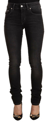 GF Ferre Black Washed Mid Waist Cotton Denim Skinny Jeans -   -  GF Ferre.